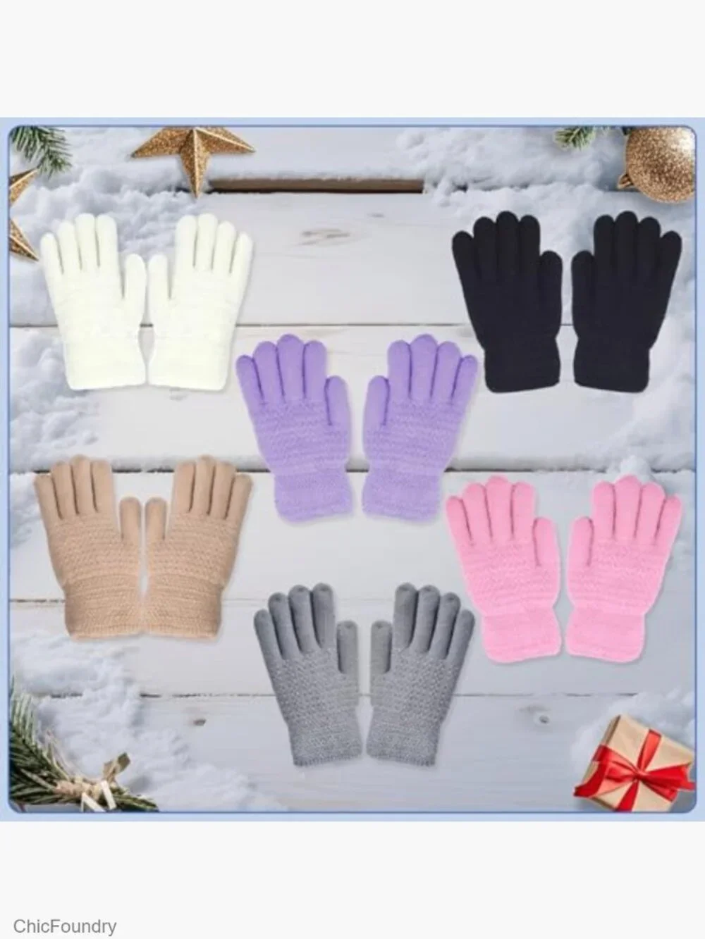 Stretchy Warm Knit Winter Gloves for Kids 5-10 Years 6 Pairs